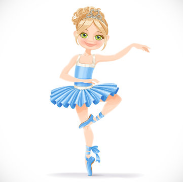 Cute ballerina girl dancing in blue dress
