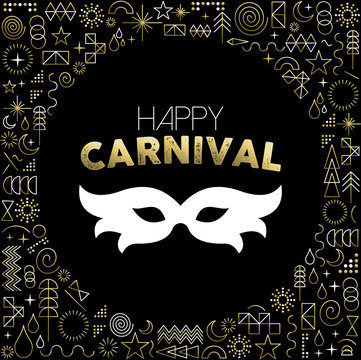 Carnival mask on gold line art background