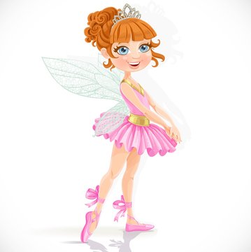 Cute little fairy girl in tiara isolated on a white background