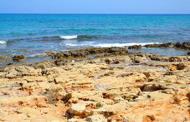 Rocks on the coast of Aegean Sea.