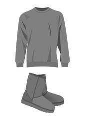 Grey winter short boots and sweater vector set