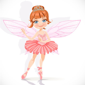 Beautiful little fairy girl in pink dress and tiara isolated on