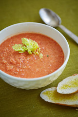 vegetable creme soup and two pieces of white bread