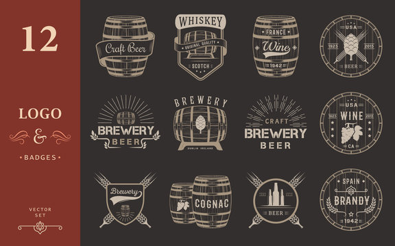 Set of Vector Cask Alcohol Emblems