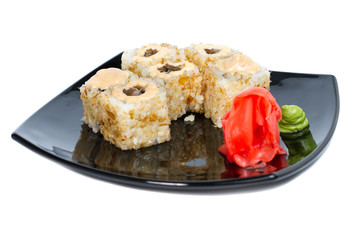 traditional fresh japanese sushi rolls on a white