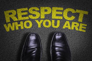 Top View of Business Shoes on the floor with the text: Respect Who You Are