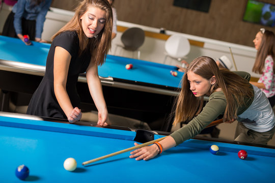 Billiards Game. Group Of Friends Playing Pool Together. Stock Photo,  Picture and Royalty Free Image. Image 54043997.