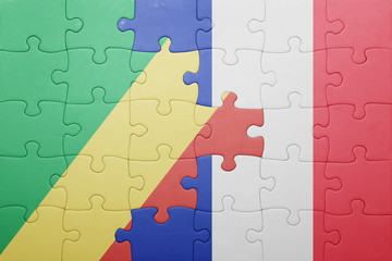 puzzle with the national flag of republic congo and france
