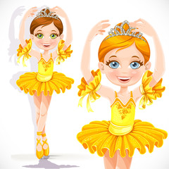 Beautiful little ballerina girl in yellow dress and tiara isolat © Azuzl