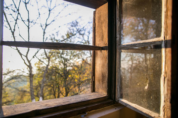 Opened old wooden window