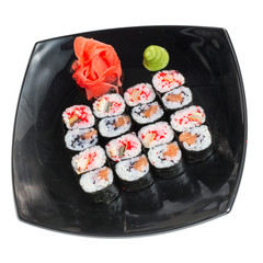traditional fresh japanese sushi rolls on a white