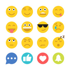 Set of Emoticons and Social Network Icons. Flat style illustrations