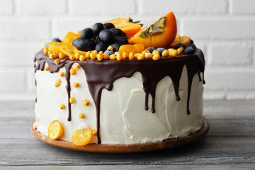 Fotobehang cake with fruits and cream © Olha Afanasieva
