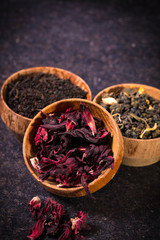 assortment of dry tea. healthy food concept