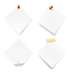 White paper stick with push pins ant tape. Vector illustration