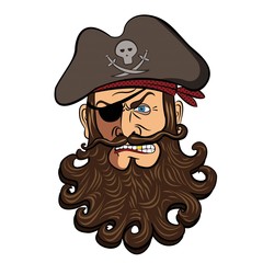 Cartoon bearded pirate sailor or captain