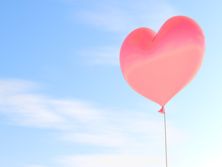 Naklejka na ściany i meble Heart shaped red balloon with blue sky background.