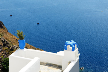 The sea view terrace and Aegean sea, Santorini island, Greece