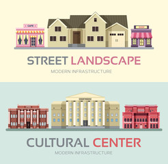 Landscape street town banners set. Town vector illustration design concept. 