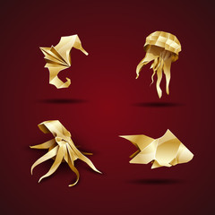 Fototapeta premium golden origami sea set