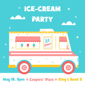 Ice Cream Truck. Party Invitation