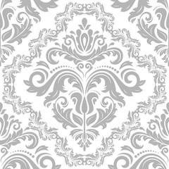 Damask seamless ornament. Traditional silver pattern. Classic oriental background