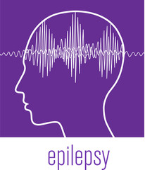vector illustration of head profile with strong epileptic activity in brain