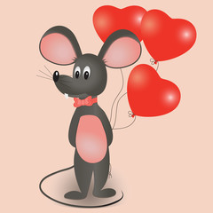 Mouse with balloons in the form of heart