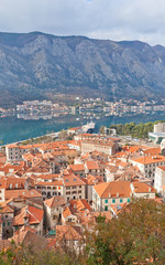 Fototapeta na wymiar View of Old Town and a bay of Kotor, Montenegro