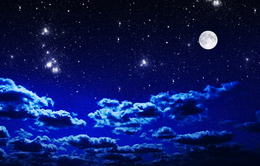 Fototapeta na wymiar Night sky with stars and full moon background