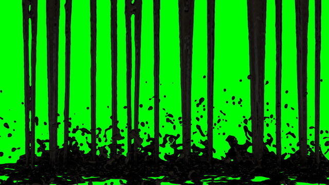 Animated dripping and splashing crude oil or black oil pant against green background in slow motion 8.