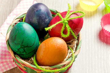 easter concept with hand made painted  eggs