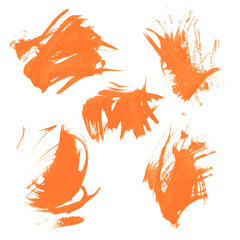 Set texture orange paint smears on white background 13