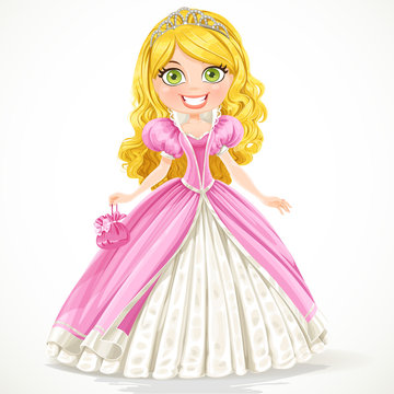 Beautiful blond princess in a pink ball gown