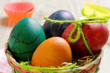 hand made painted easter eggs insidebasket