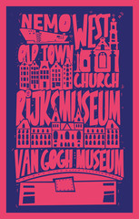 typographic vector amsterdam poster - obrazy, fototapety, plakaty