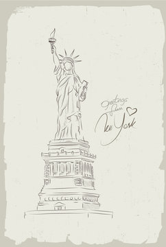 Statue Of Liberty outline and sketch vector
