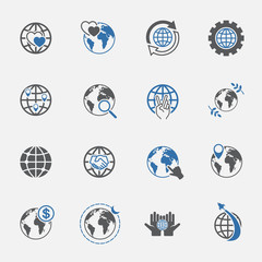 two tone global and world sign icons set. vector.illustration.