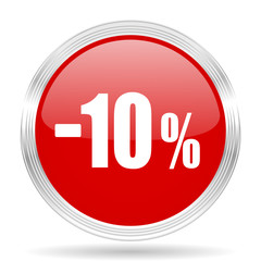 10 percent sale retail red glossy circle modern web icon