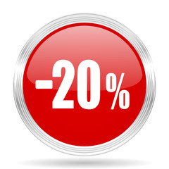 20 percent sale retail red glossy circle modern web icon
