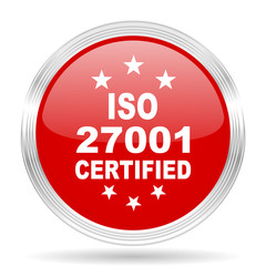 iso 27001 red glossy circle modern web icon