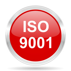 iso 9001 red glossy circle modern web icon