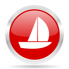 yacht red glossy circle modern web icon