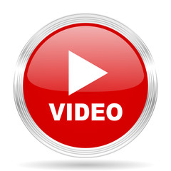 video red glossy circle modern web icon