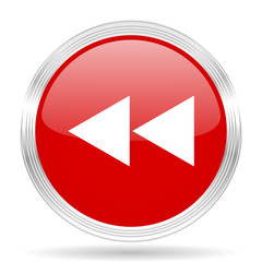 rewind red glossy circle modern web icon