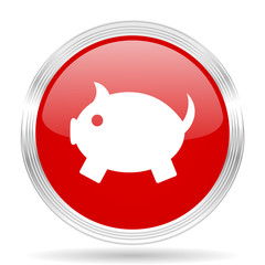 piggy bank red glossy circle modern web icon