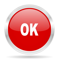 ok red glossy circle modern web icon