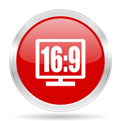 16 9 display red glossy circle modern web icon