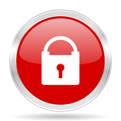padlock red glossy circle modern web icon