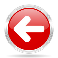 left arrow red glossy circle modern web icon